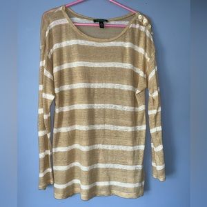 Lauren Ralph Lauren Striped Long Sleeve Linen Shirt Large in Neutral